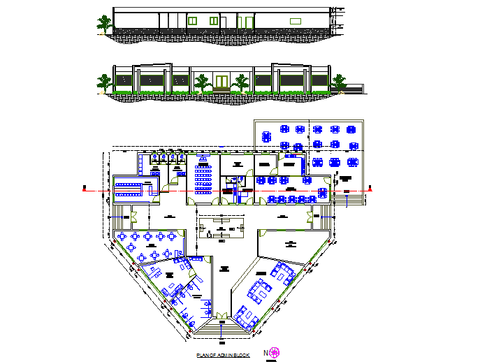 College plan and elevation detail dwg file