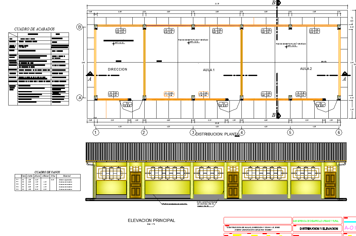 College plan and elevation detail dwg file