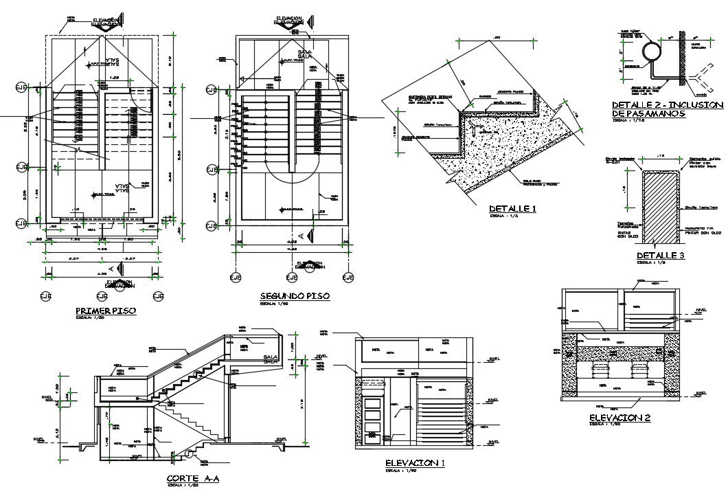College staircase plan in dwg file