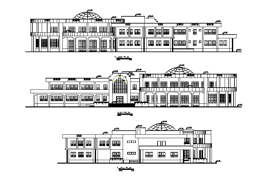 College Building All Side Elevation Design Download DWG File
