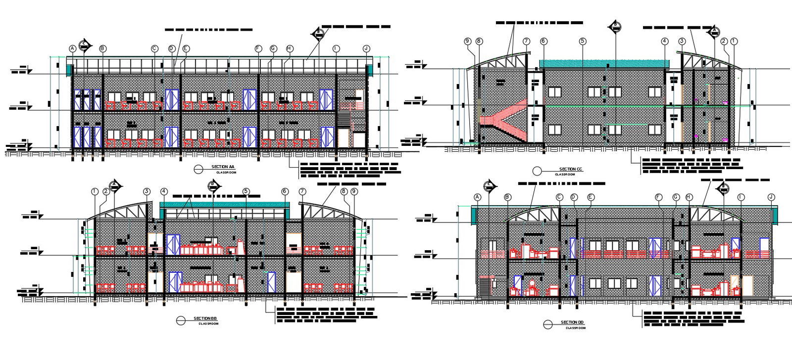 College Building Section CAD Drawing Download DWG File