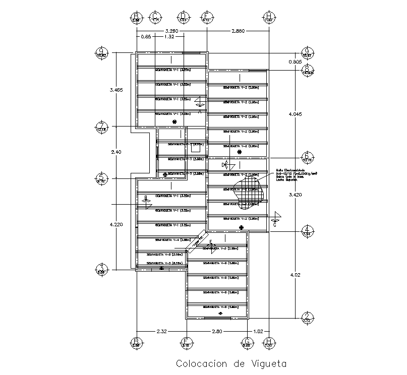 Colocacion de Vigueta of 7x17m house plan is given in this AutoCAD drawing file. Download the Autocad model.