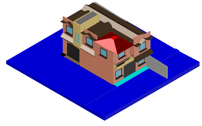 Colonial house 3d design dwg file
