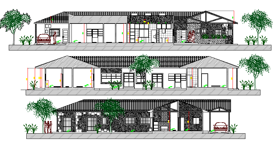 Colonial house elevation and sectional details dwg file