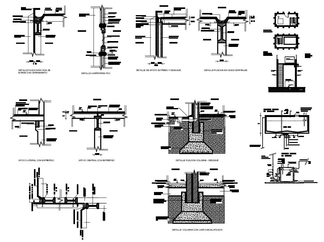 Column, beam and ceiling construction details of building dwg file