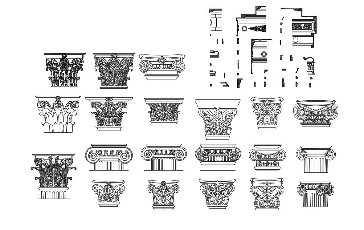 Column Capital Design CAD Blocks Free Download