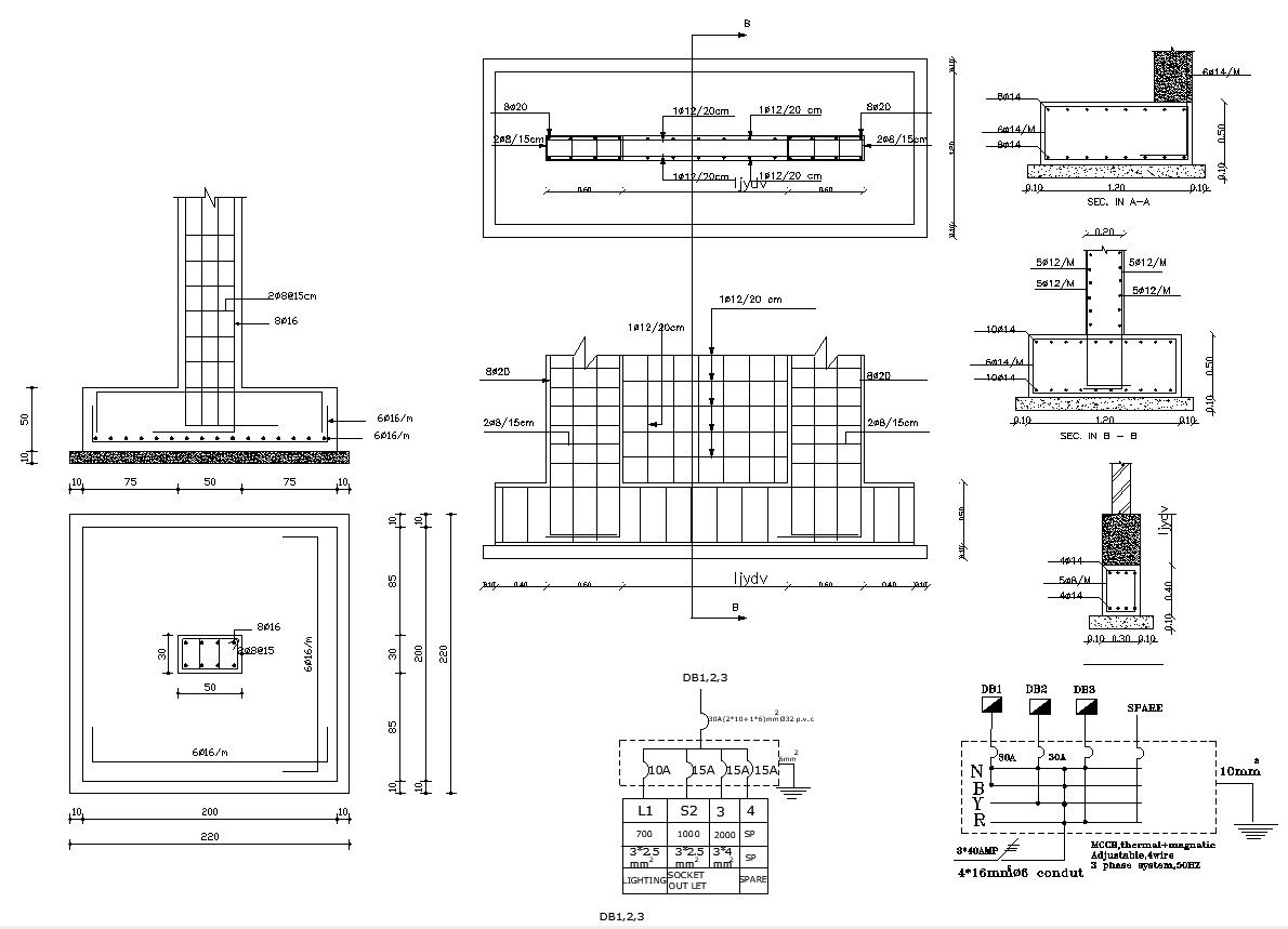 Column Foundation Design With Beam Reinforcement Design CAD 