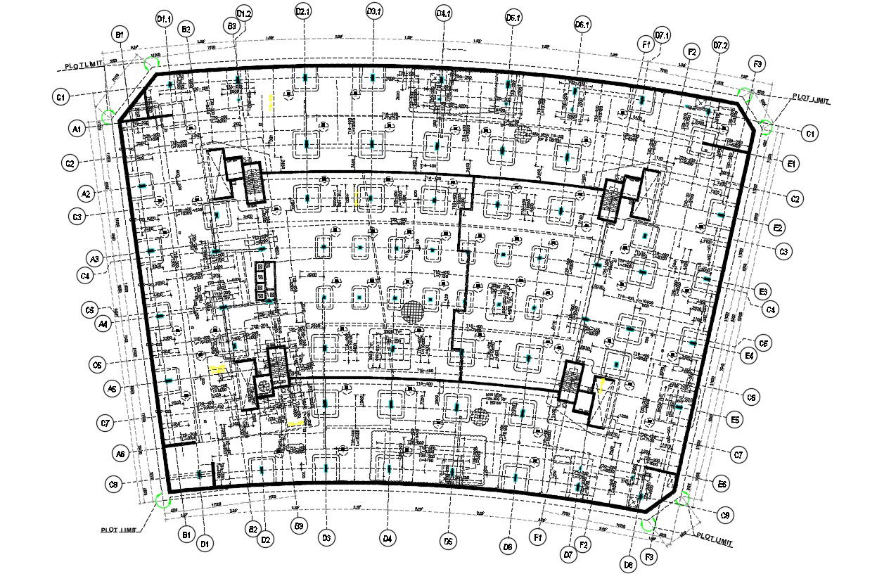 Column Foundation Plan Of Commercial Building AutoCAD File