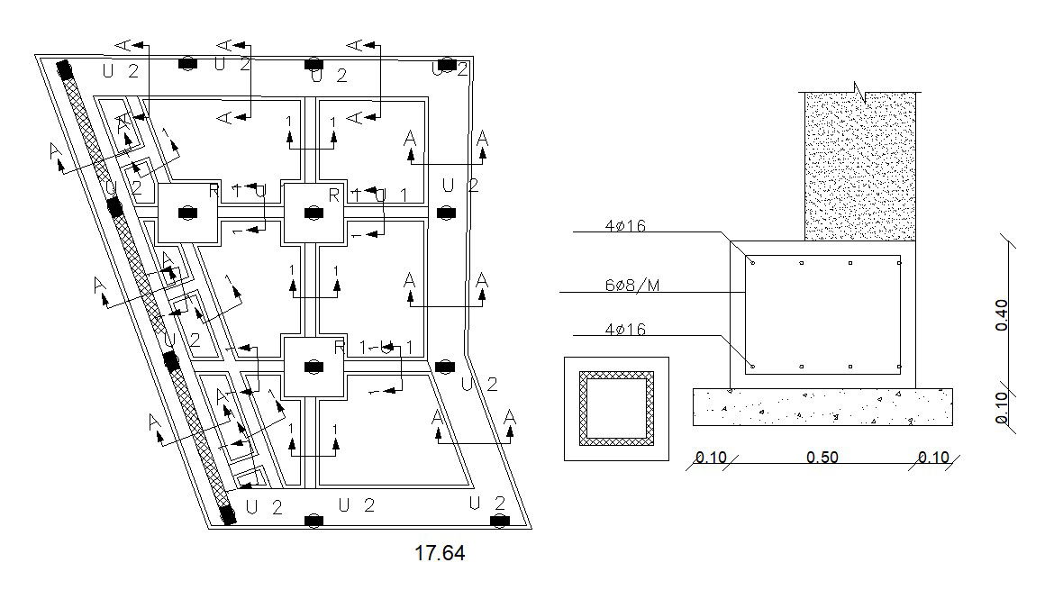 Column Foundation Plan With Excavation AutoCAD Drawing