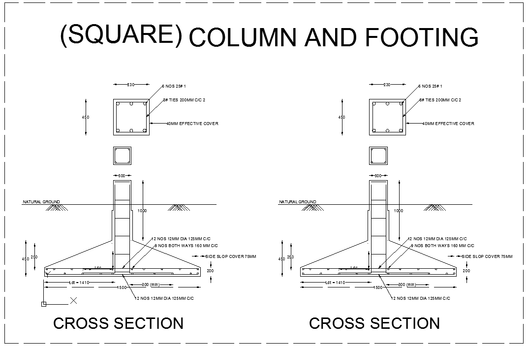 Column and Footing DWG CAD File with Structural Details for Design