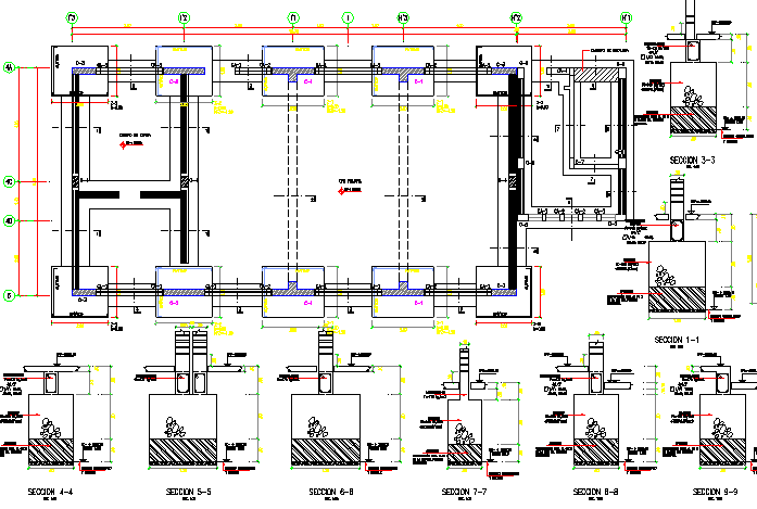 Column and beam foundation details of school project dwg file