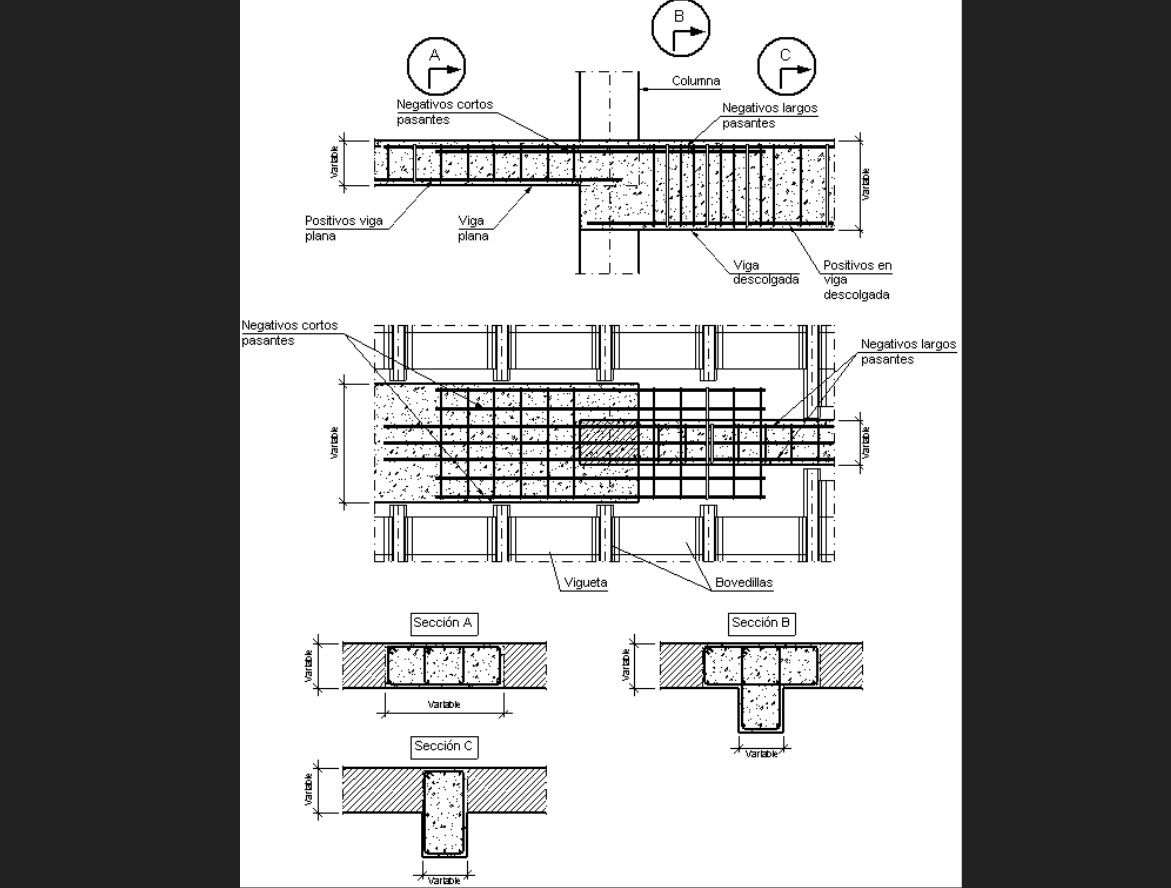 Column and beam section and constructive structure details dwg file