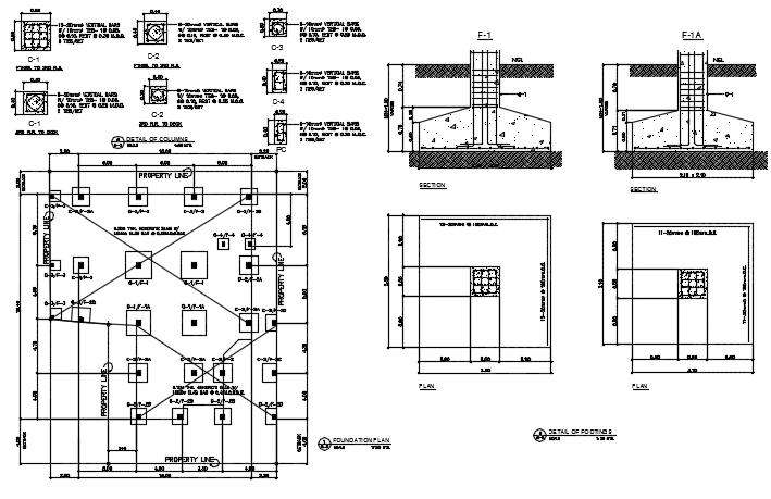 Column and foundation plan and section detail dwg file