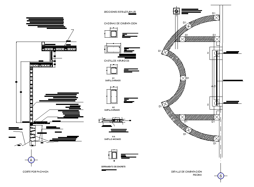 Column and wall section detail dwg file