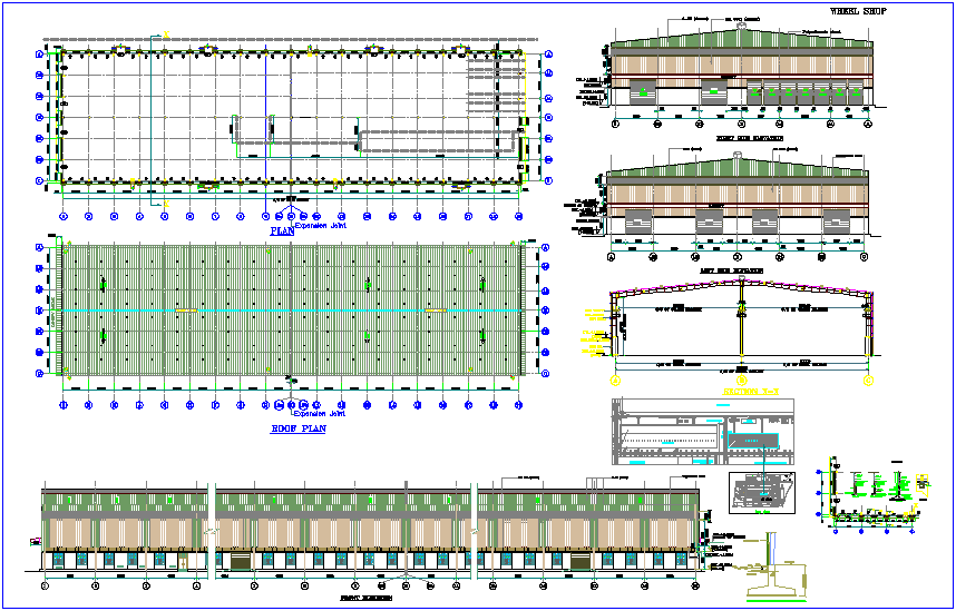 Column and wall view of wheel shop plan and elevation dwg file