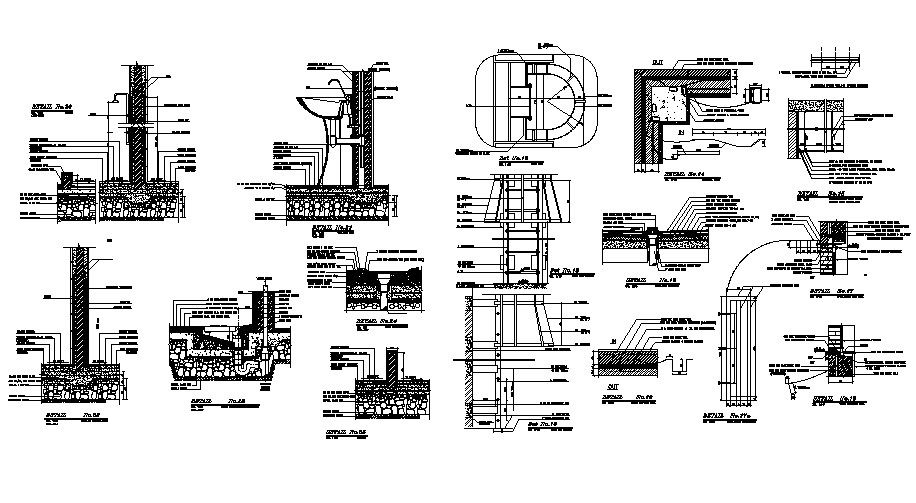 Column construction and sink installation details of office building dwg file