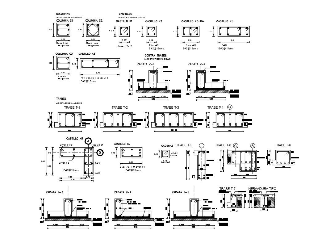 Column construction and structure details dwg file