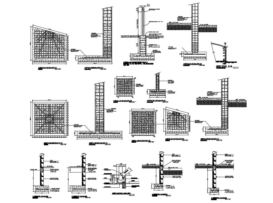 Column construction details with wall cad drawing details dwg file