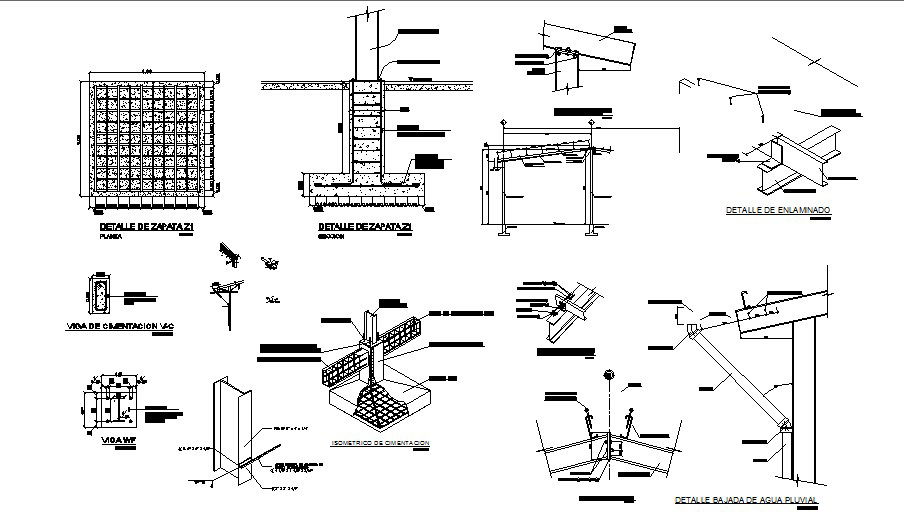 Column constructive structure detail with wall dwg file