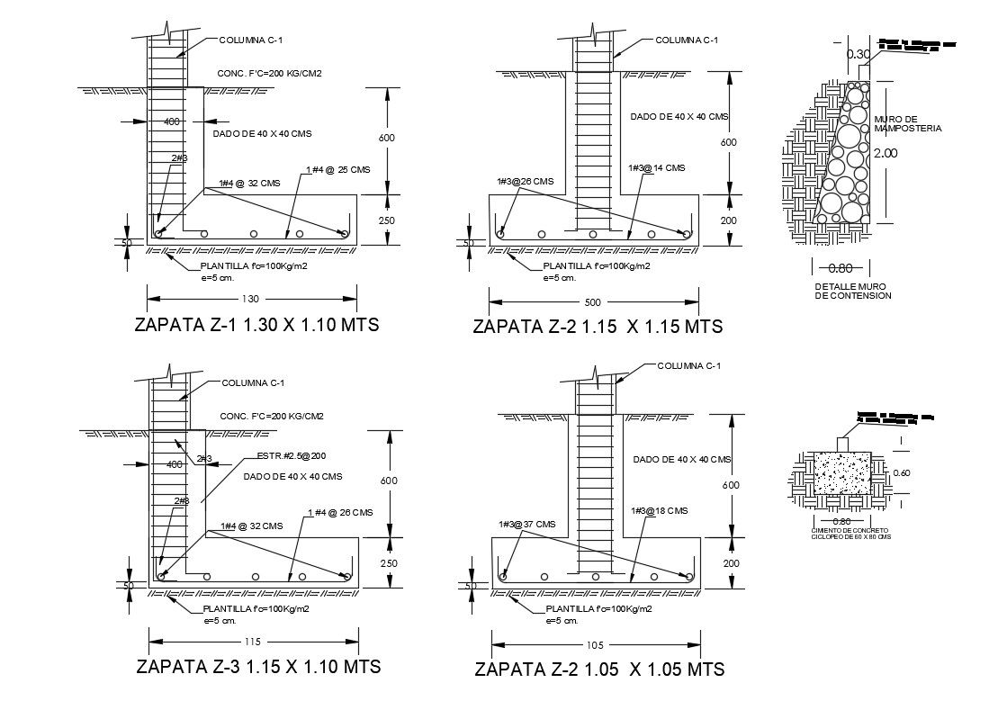Column constructive structure details of office building dwg file