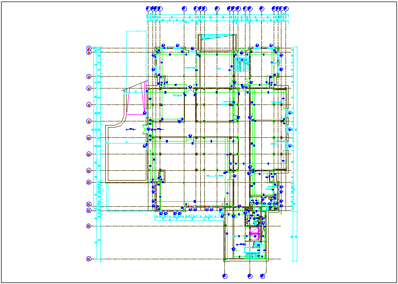 Column design view of basement floor plan dwg file