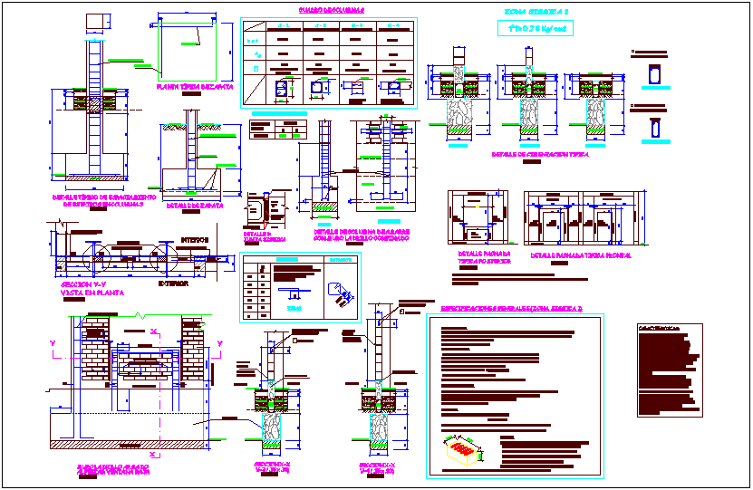 Column design view with column detail view dwg file