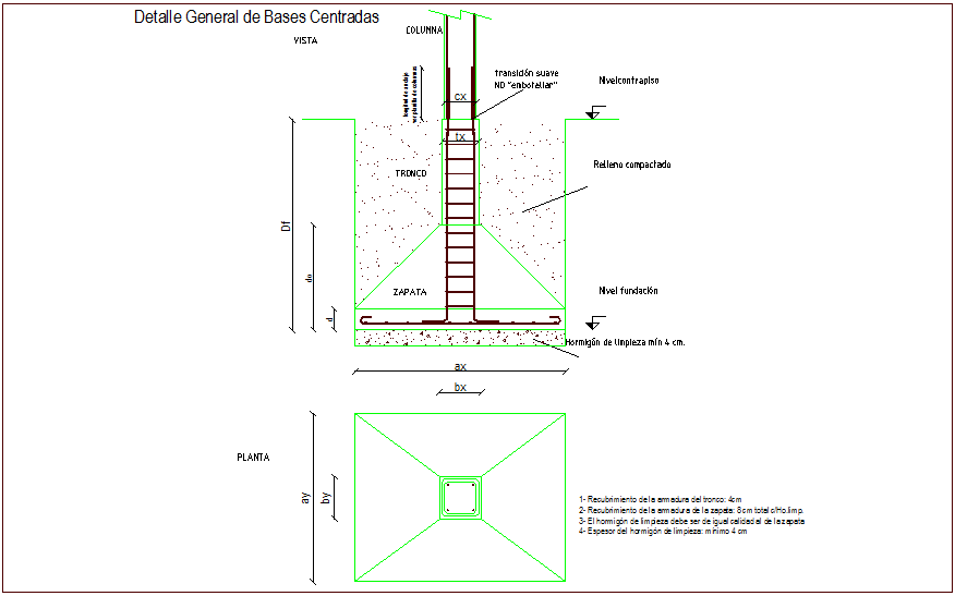 Column design view with structural detail dwg file