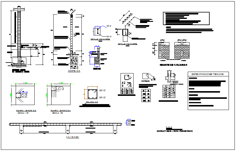 Column detail view of maternity and pediatric center dwg file