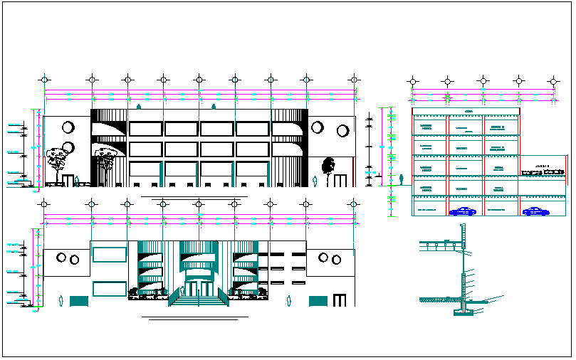 Column detail view with elevation for admin office dwg file