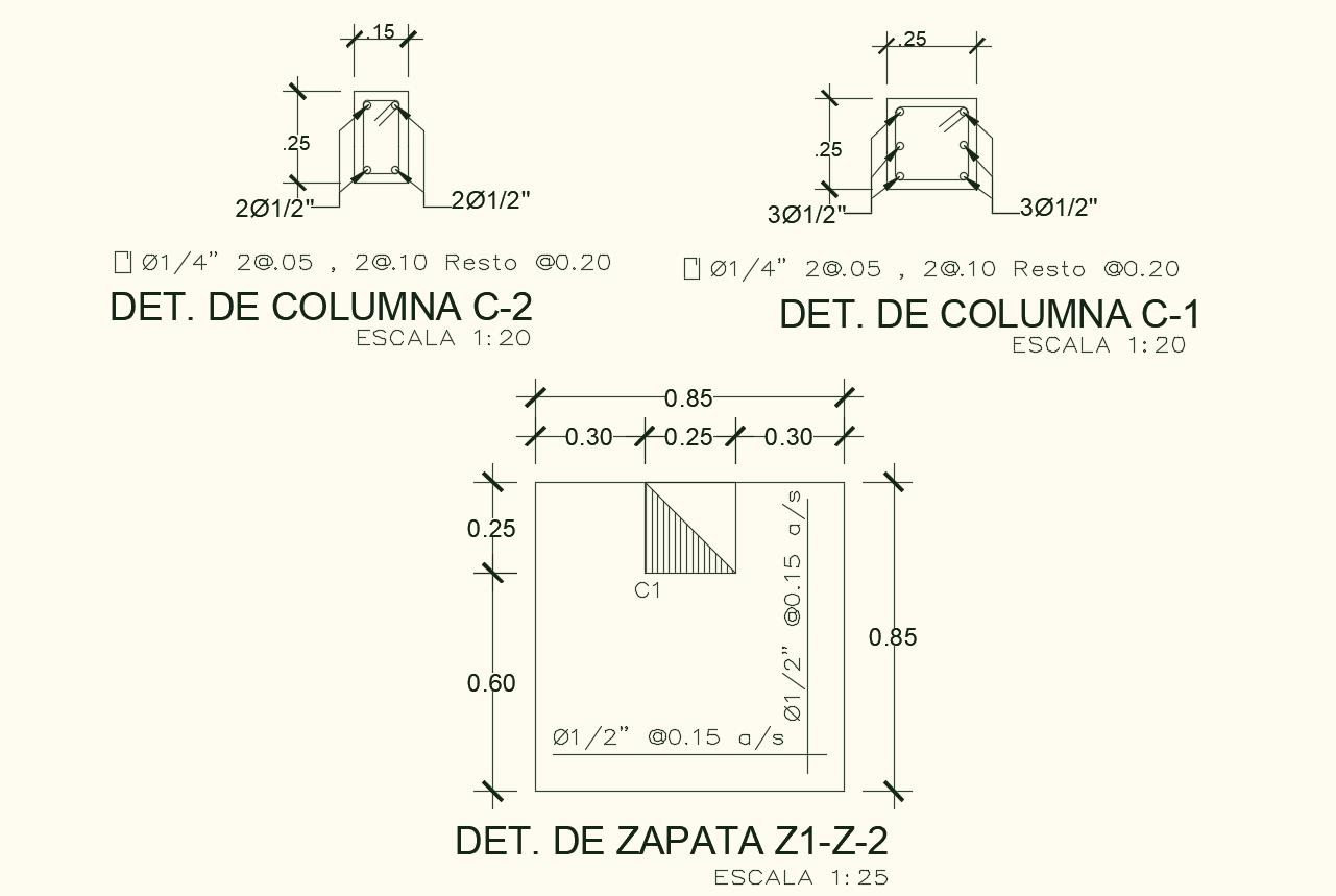 Column detail view with structure view dwg file