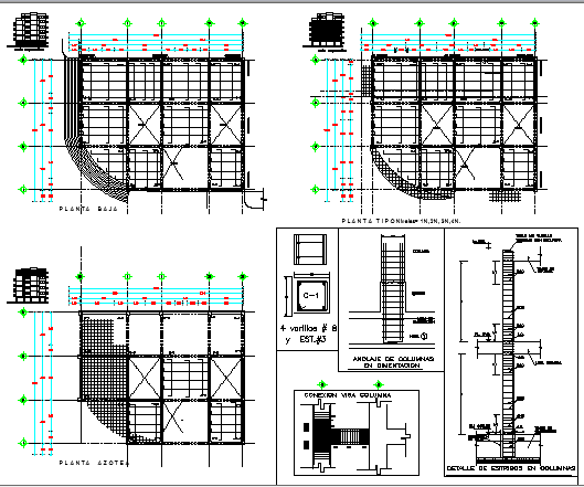 Column detailed finishes of multi-flooring building project dwg file