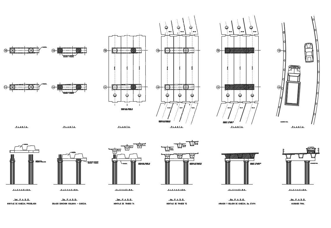 Column elevation, connection, plan and auto-cad details dwg file