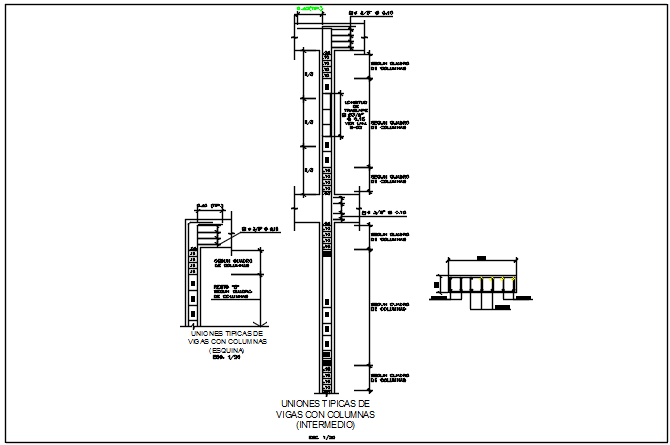 Column elevation and section detail dwg file