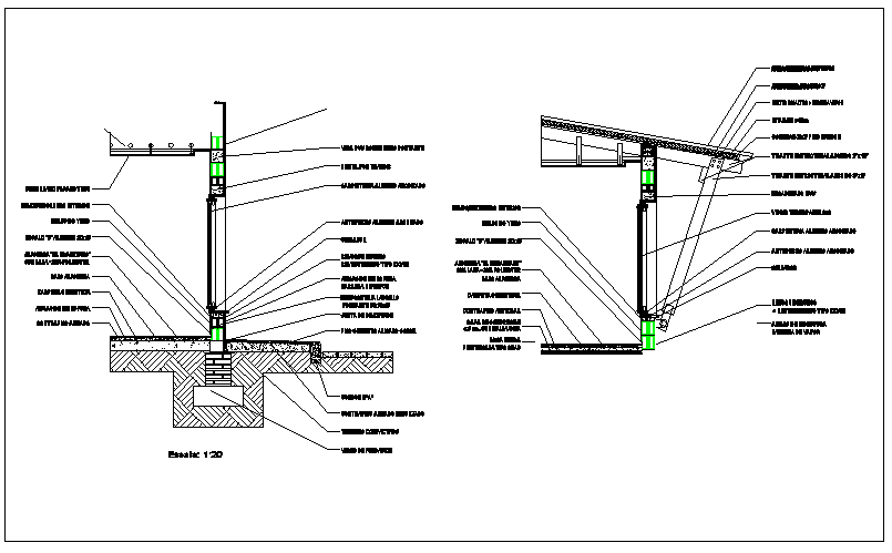 Column floor and roof construction detail dwg file