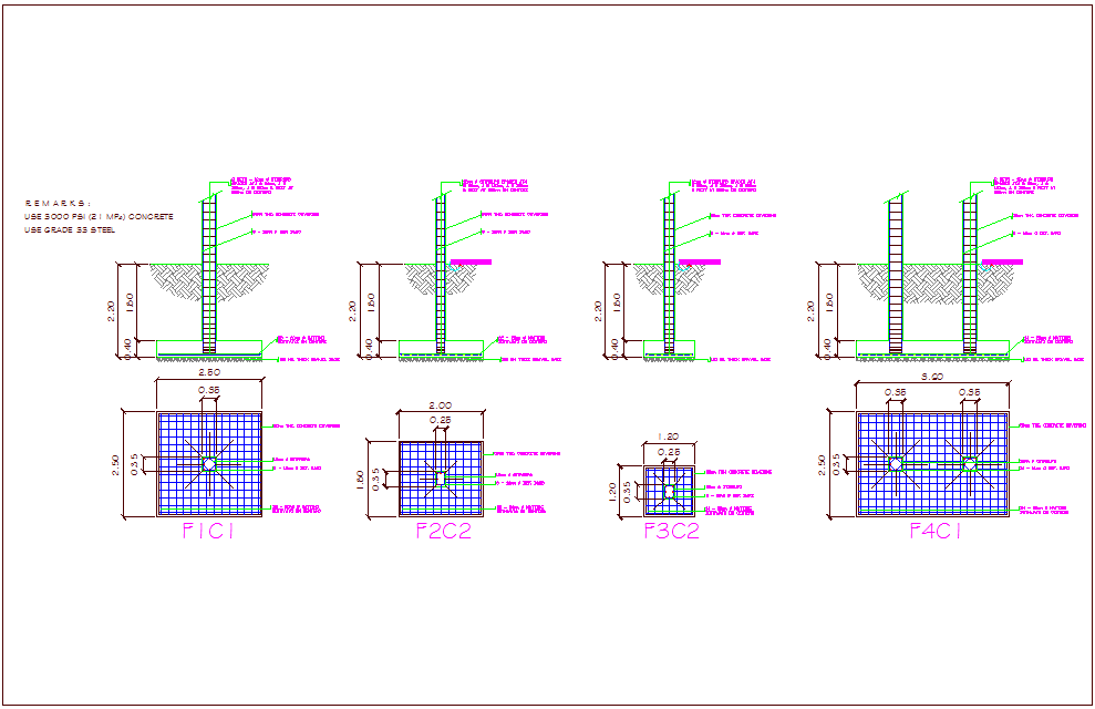Column foundation view with structure view of office dwg file