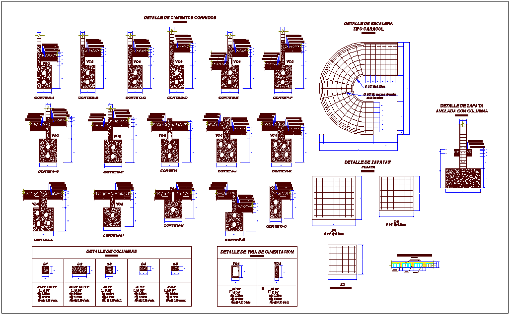 Column foundation with stair detail with structure view dwg file