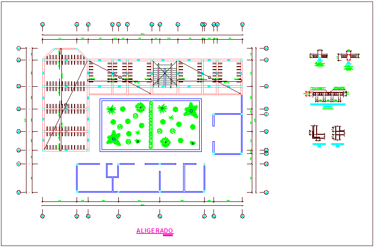 Column lighted plan view of community center dwg file