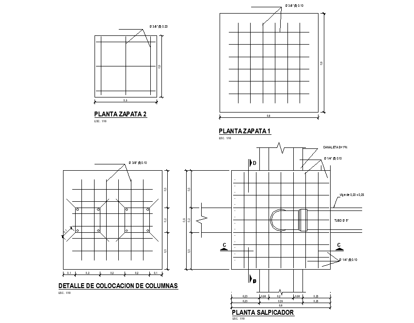 Column plan and section autocad file