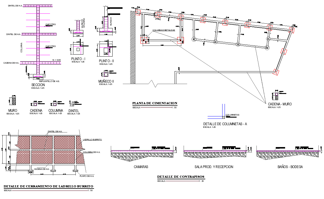 Column plan and section detail dwg file