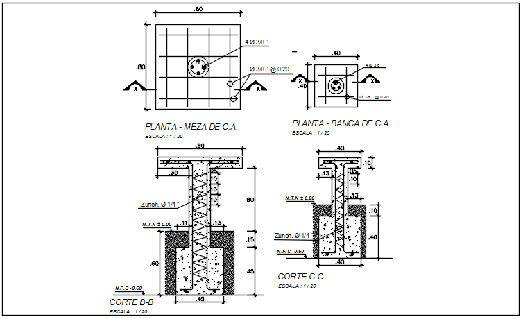 Column plan and section detail dwg file