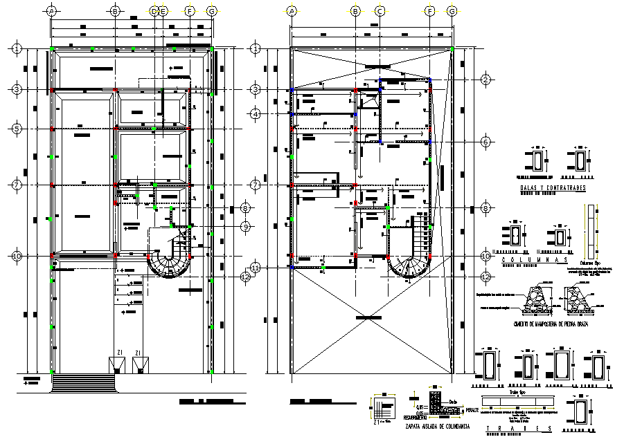 Column plan and section plan detail dwg file