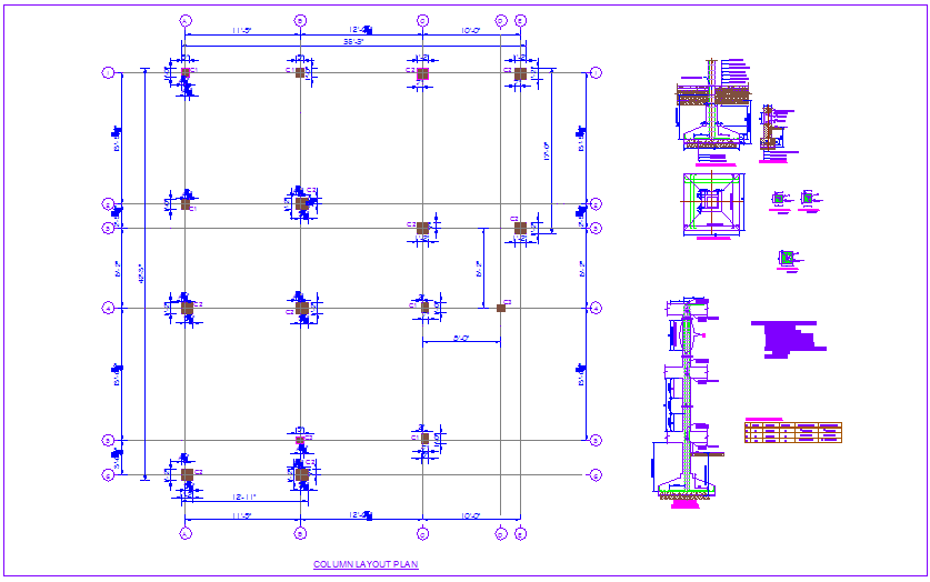 Column plan view in residence of house with structural view dwg file