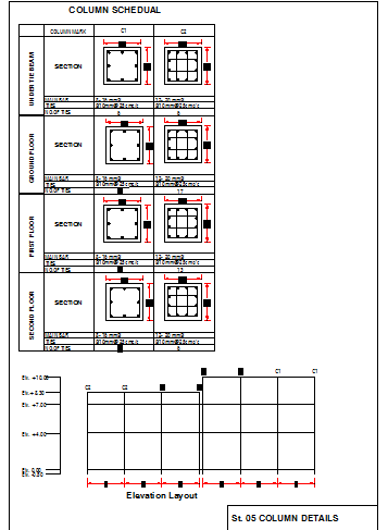 Column Schedule DWG CAD Details for Residential House Projects