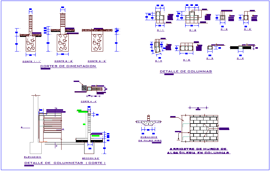 Column section detail view with structural detail view for classroom dwg file