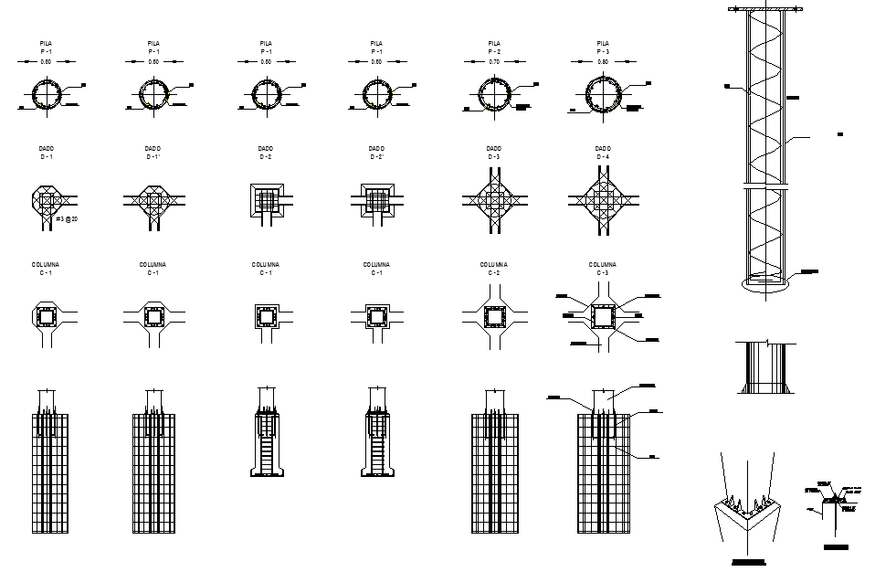 Column section plan detail dwg file