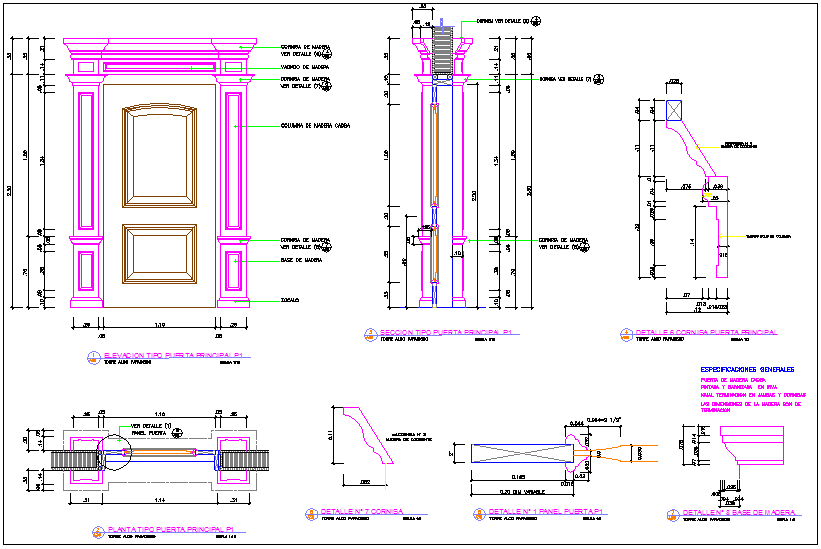 Column section view with door design