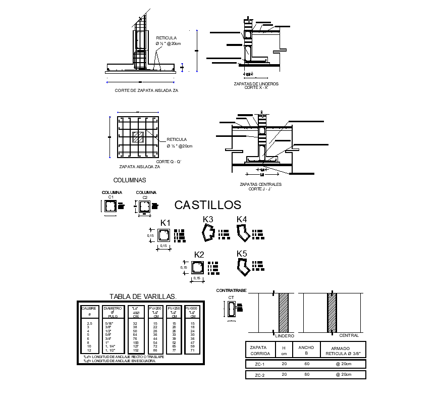 Column structure detail plan 2d view layout file