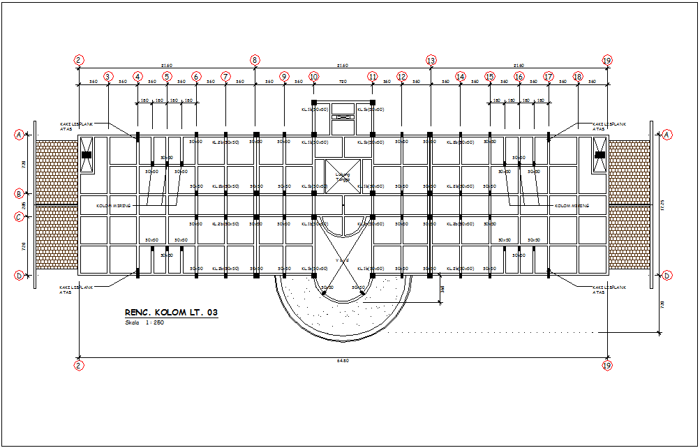 Column structure view with plan 3 for head quarter dwg file