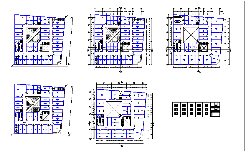 Column view of floor plan with elevation of municipal building dwg file
