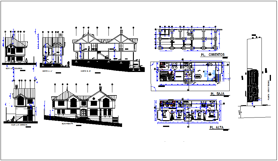 Column view with sectional view with plan and elevation for house design dwg file